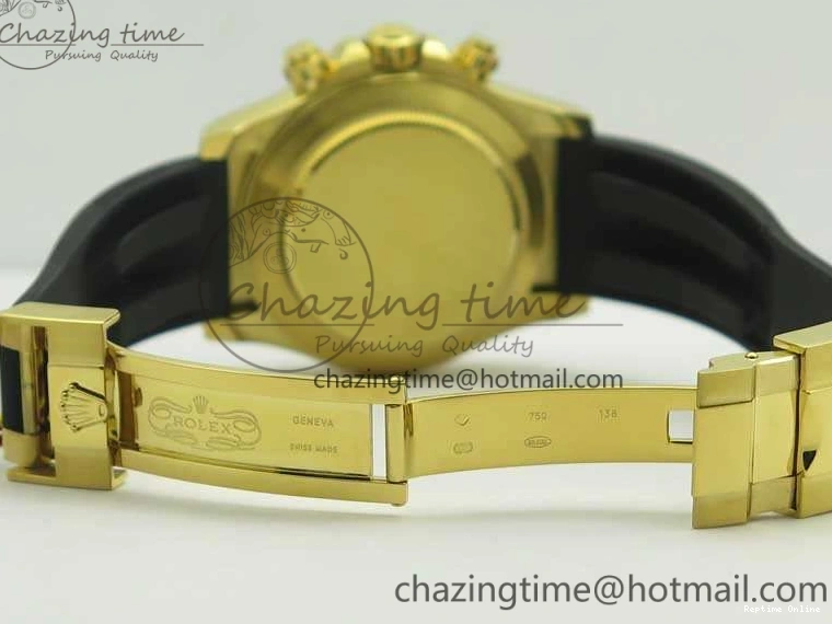 0522 Chic Daytona 116518LN YG JH Best Black Gold Dial On Rubber Strap A4130 (Free XS Rubber ) 3458
